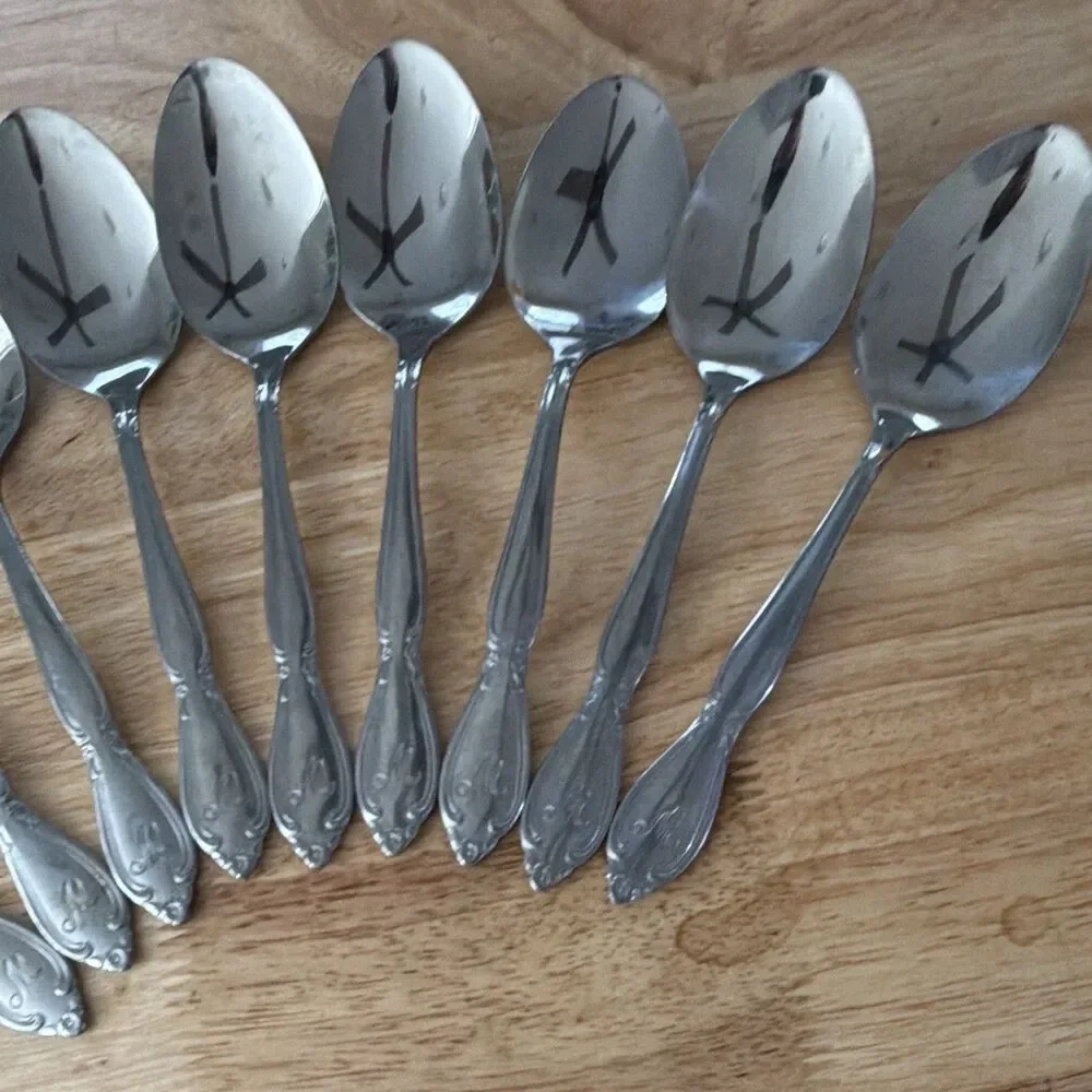 Customcraft Stainless Steel Floral Handle Monogram M Teaspoons Set of 9